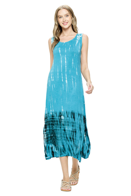 Blue Midi Dress Ombre Tie Dye