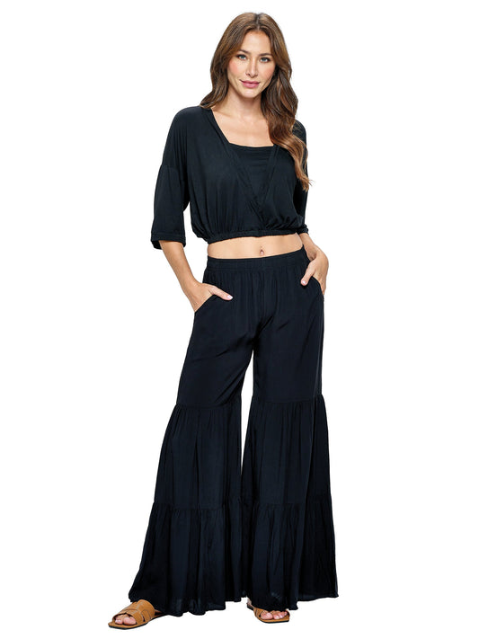 Black Bell Bottom Pants Tiered