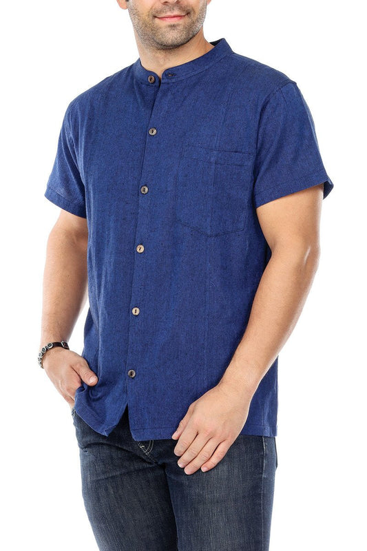Blue Men's Button Up Shirt Solid Color