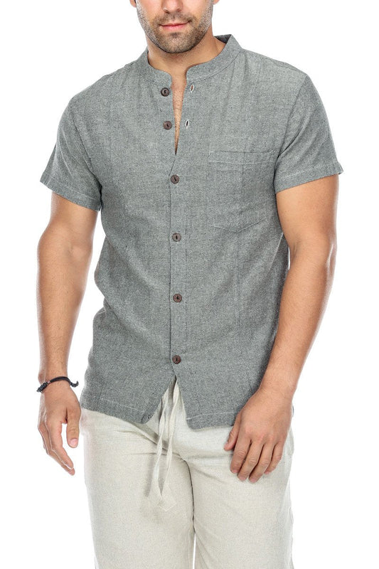 Gray Men's Button Up Shirt Solid Color