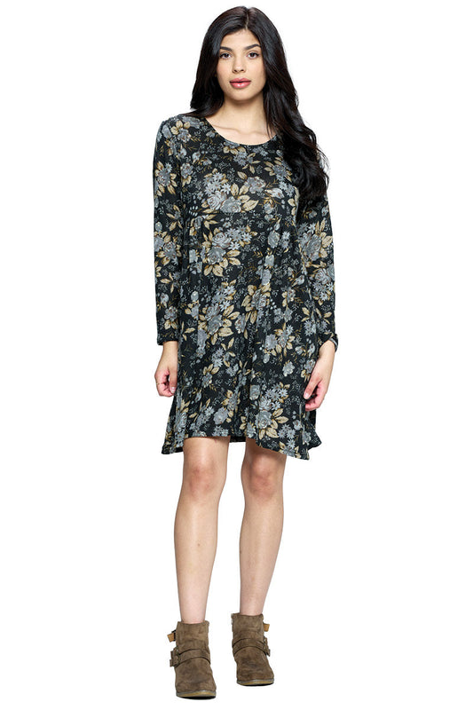 Black  Dress Floral Print Pleat Front Pockets