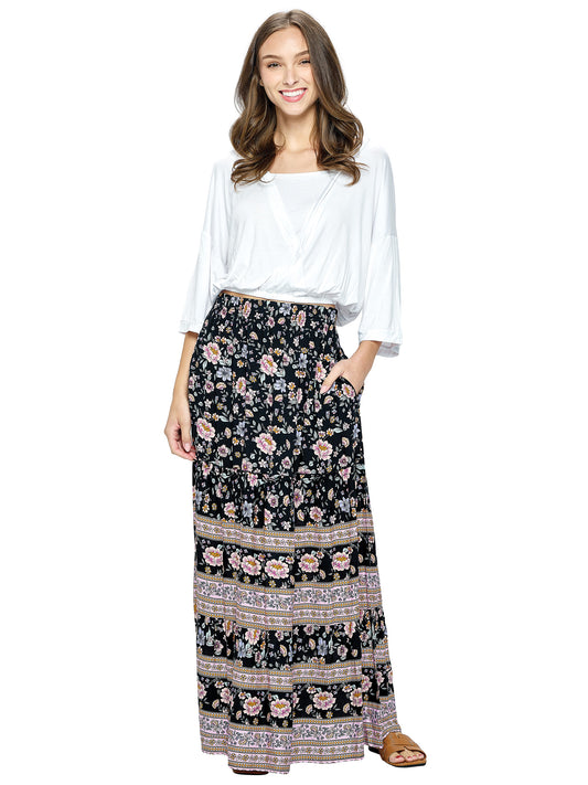 Floral Skirt with Border and Layer Details