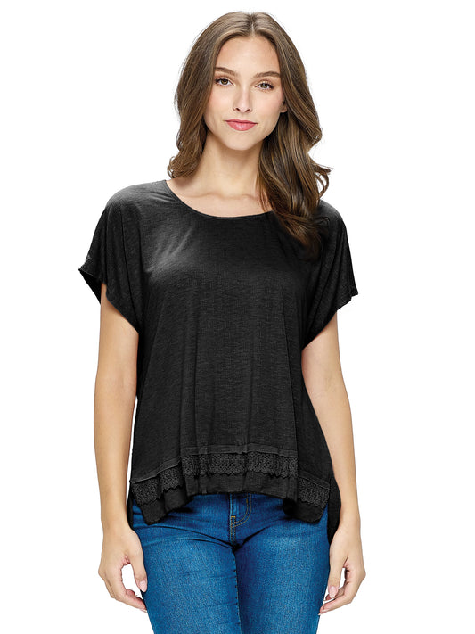 Textured Top with Lace Hem