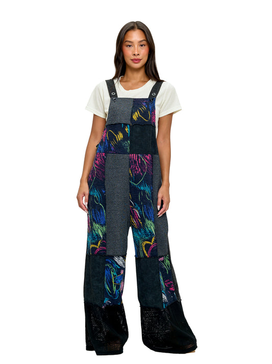 Overall Boho Patchwork Colorblock Abstract Print