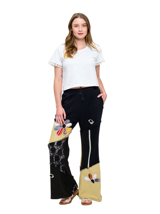 Boho Pants Floral Patchwork Vintage Wash
