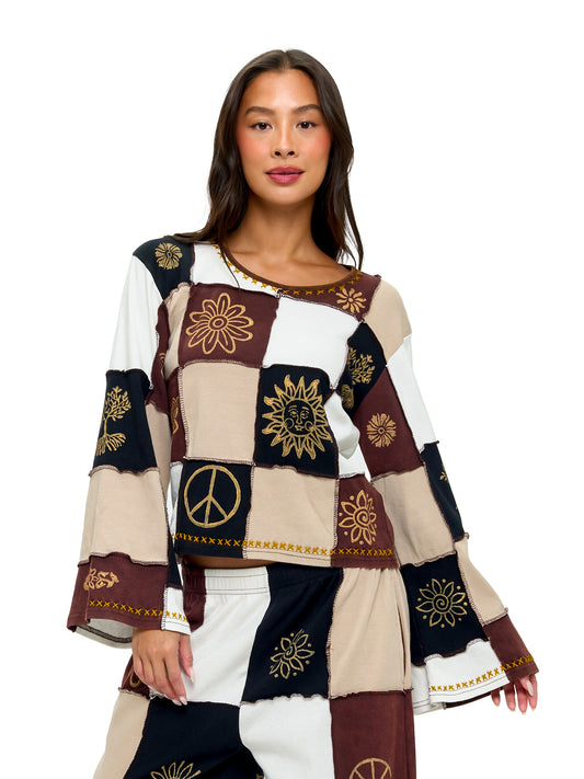 Hippie Earthtones Color Blocked Bell Sleeve