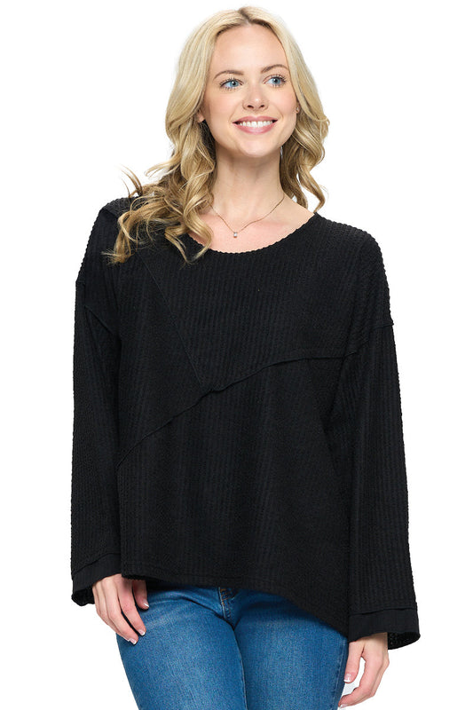 Black Top Ribbed Patchwork Easy Fit