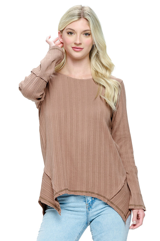 Khaki Top Ribbed Raw Edge